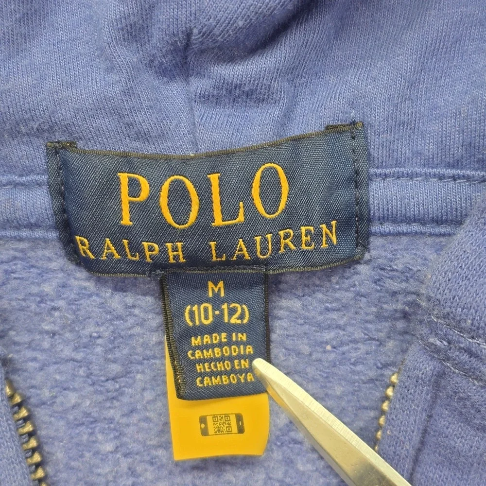 Polo Ralph‎ Lauren Full Zip Hoodie Boys Medium 10-12 Blue Pony Logo Spellout